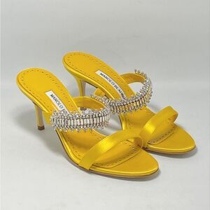 Manolo Blahnik Sako 70mm Silk Embellished Sandals size 37